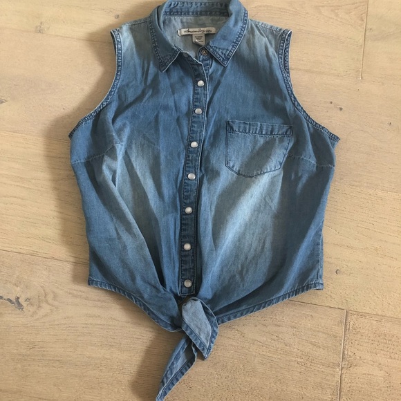 denim tie up shirt